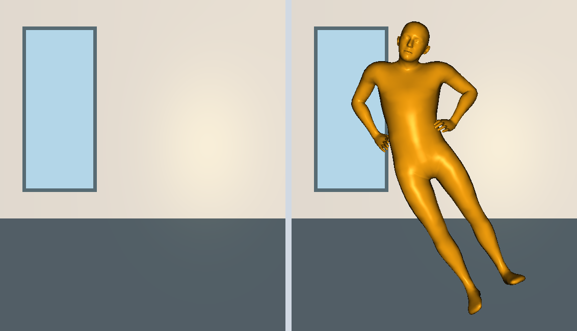A source image and the same image with a rendered character composited into it