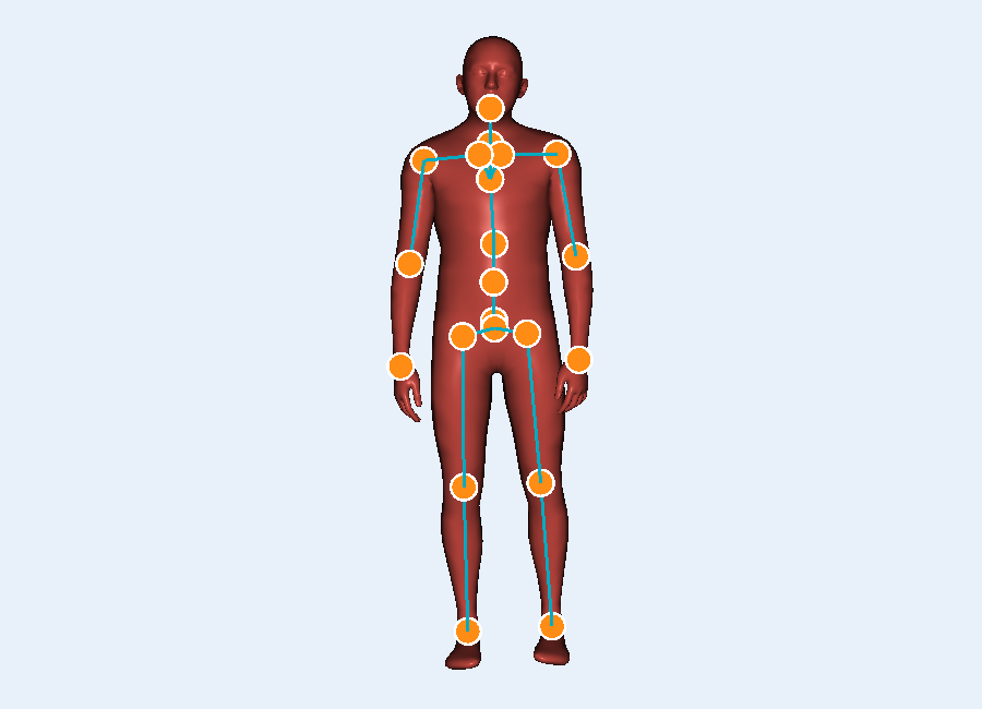 Large depth-aware circles and lines marking selected joints
