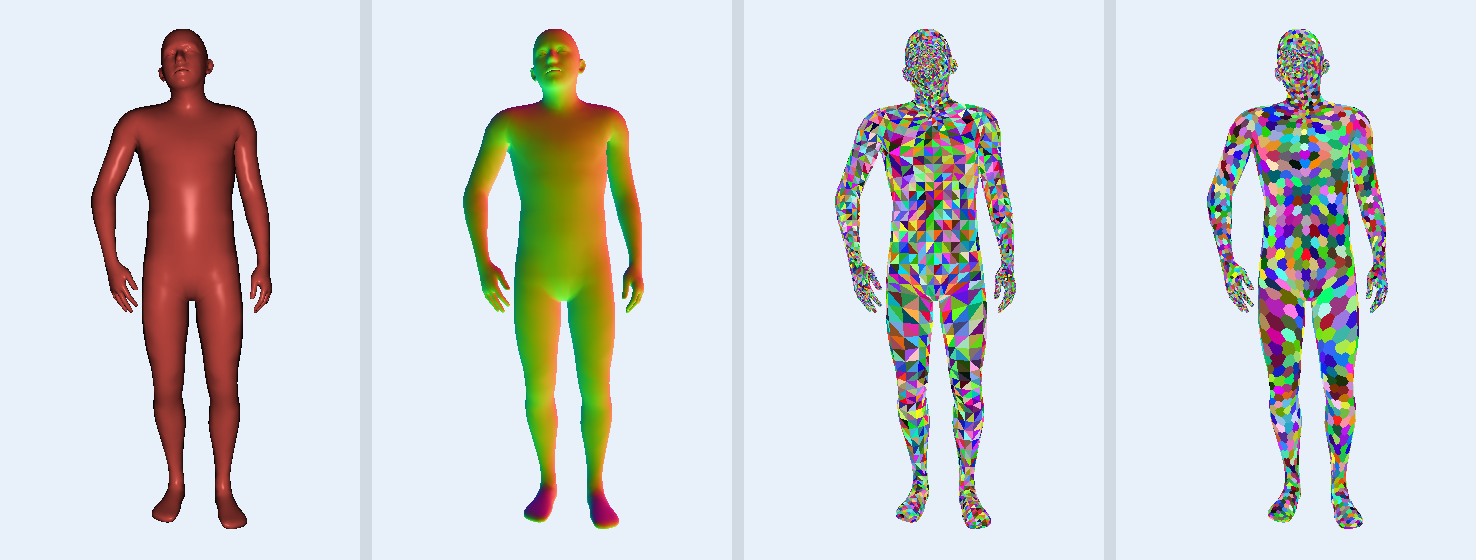 RGB, eye-space normals, triangle IDs, and vertex IDs
