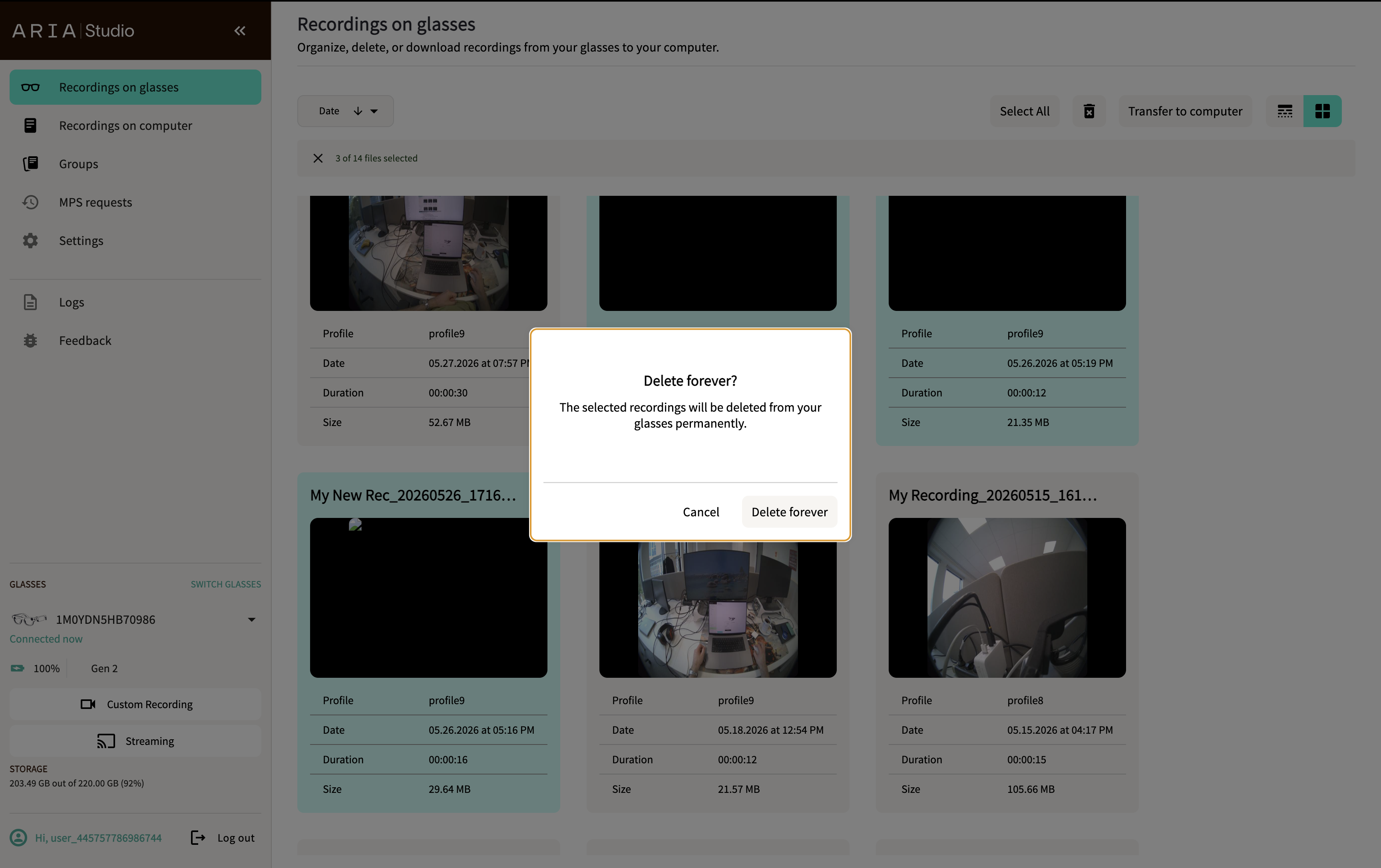 Delete confirmation dialog