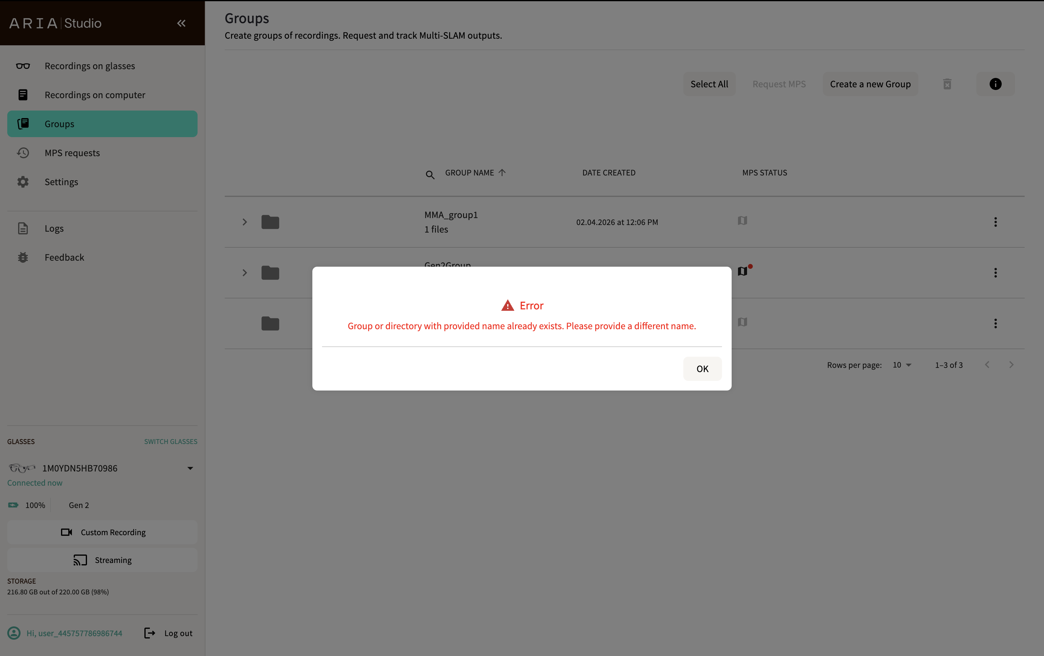 Group or directory already exists error