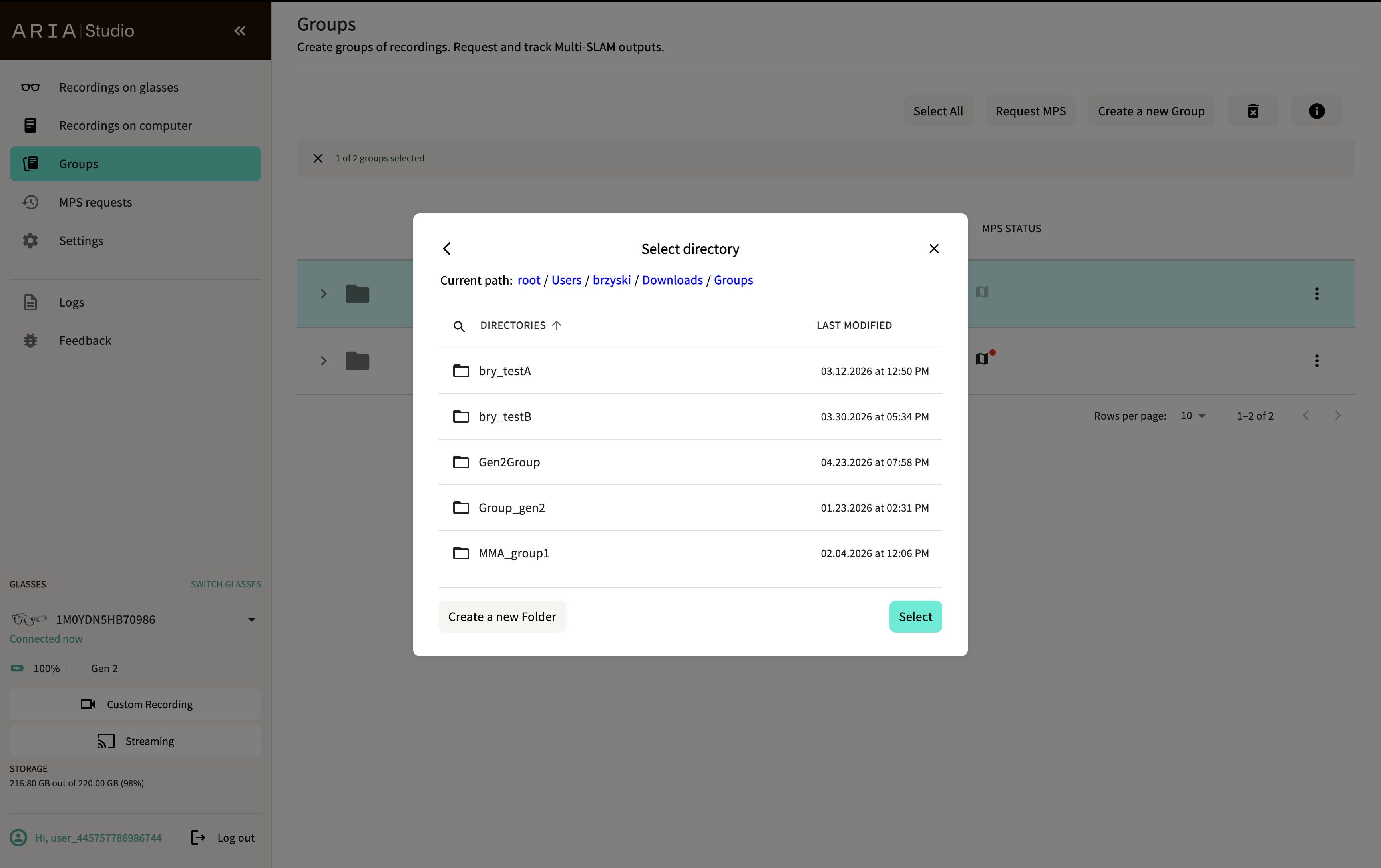 Select directory dialog