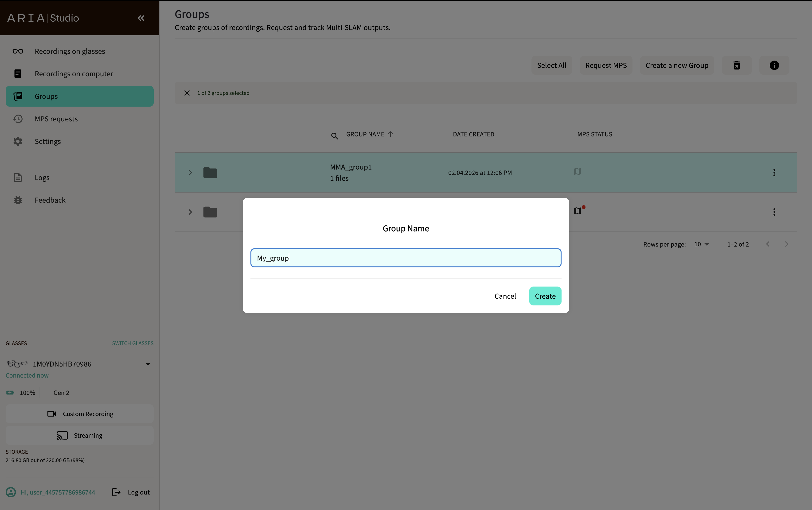 Group Name dialog