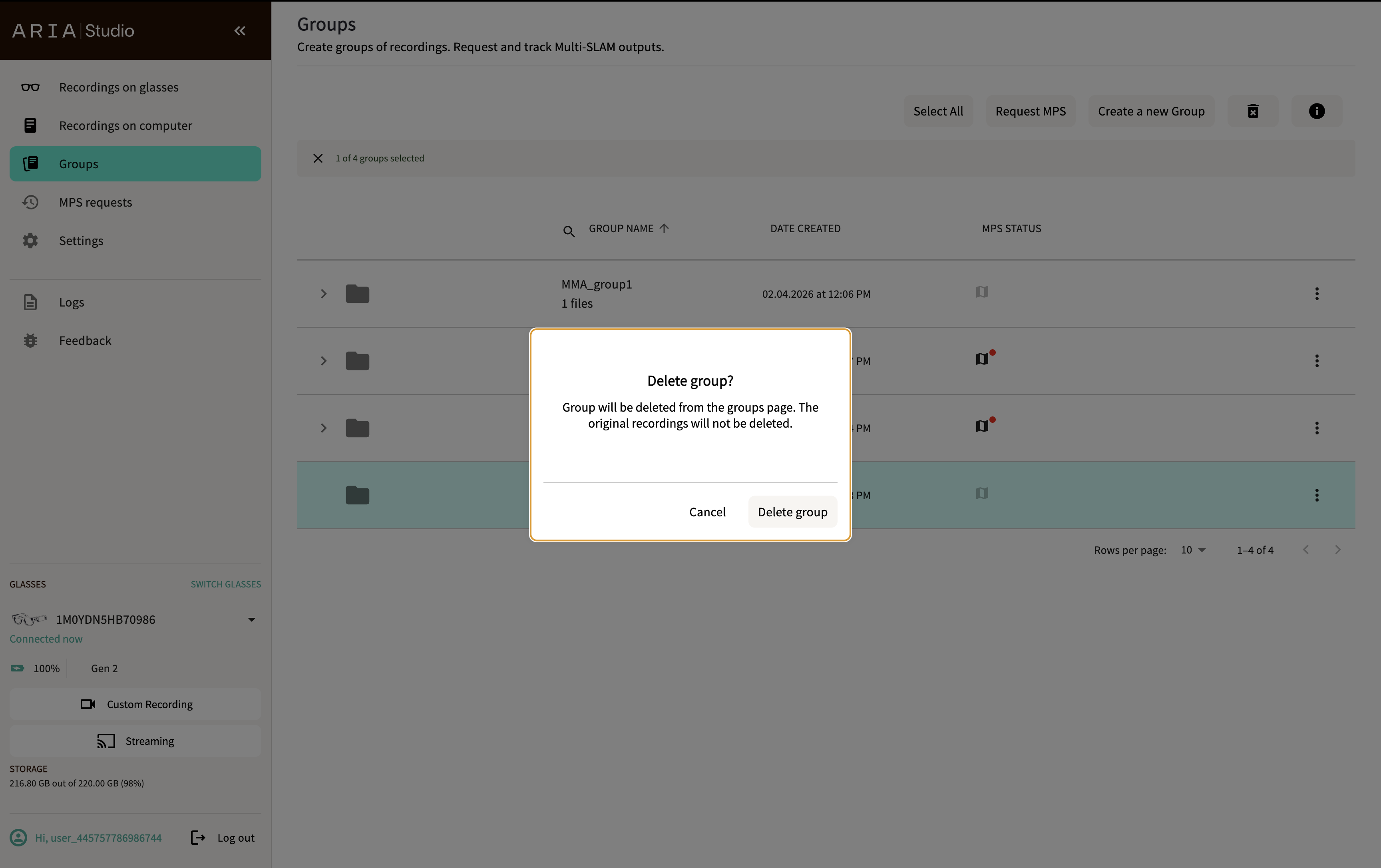 Delete group dialog
