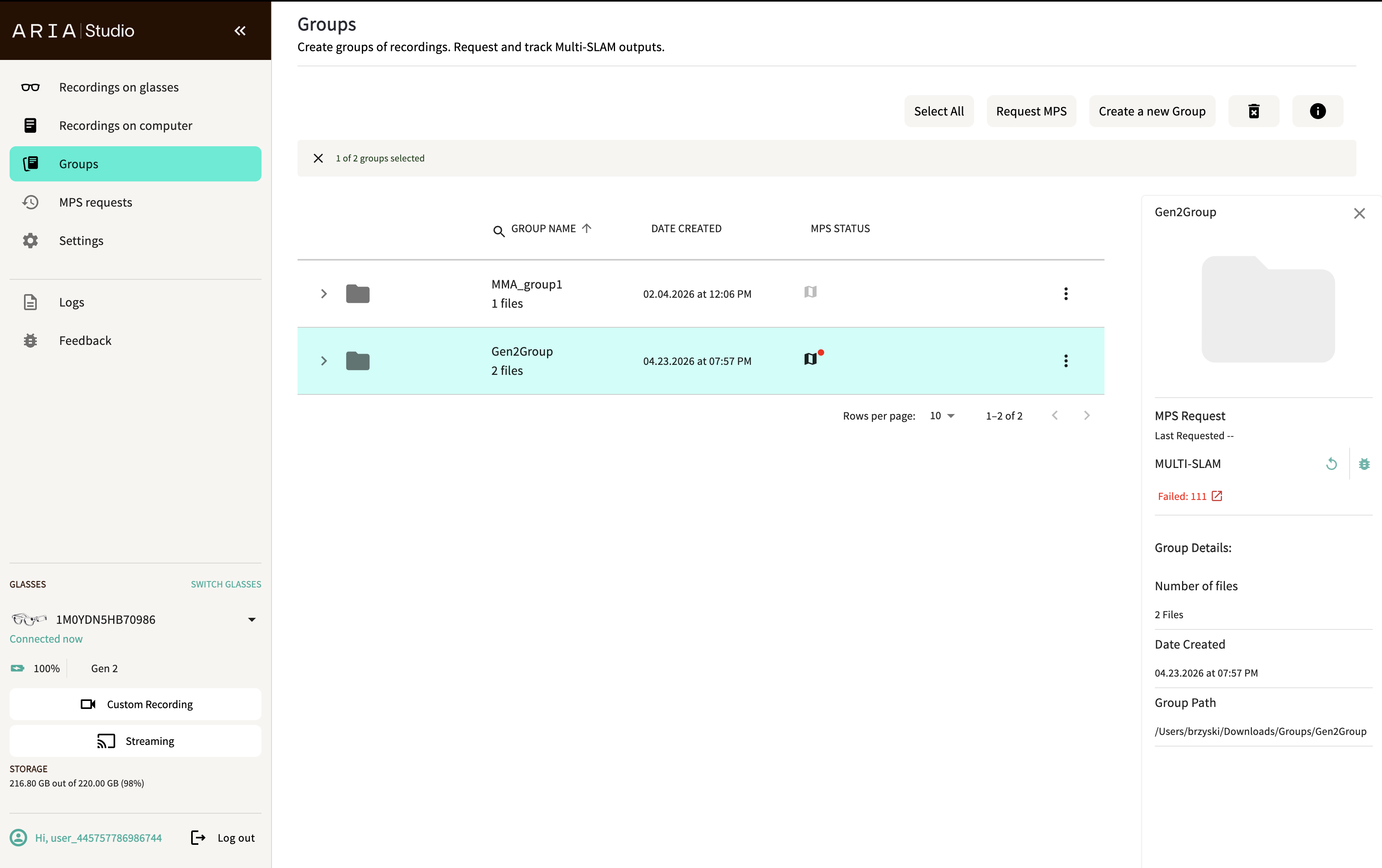 Groups page