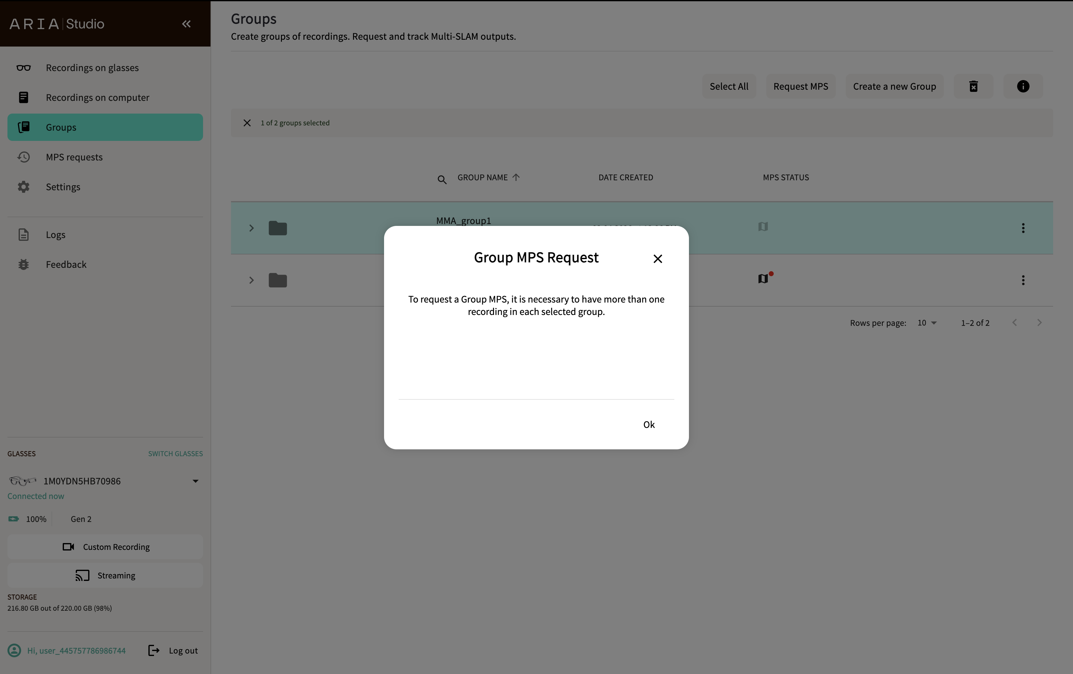Error — group needs more than one recording