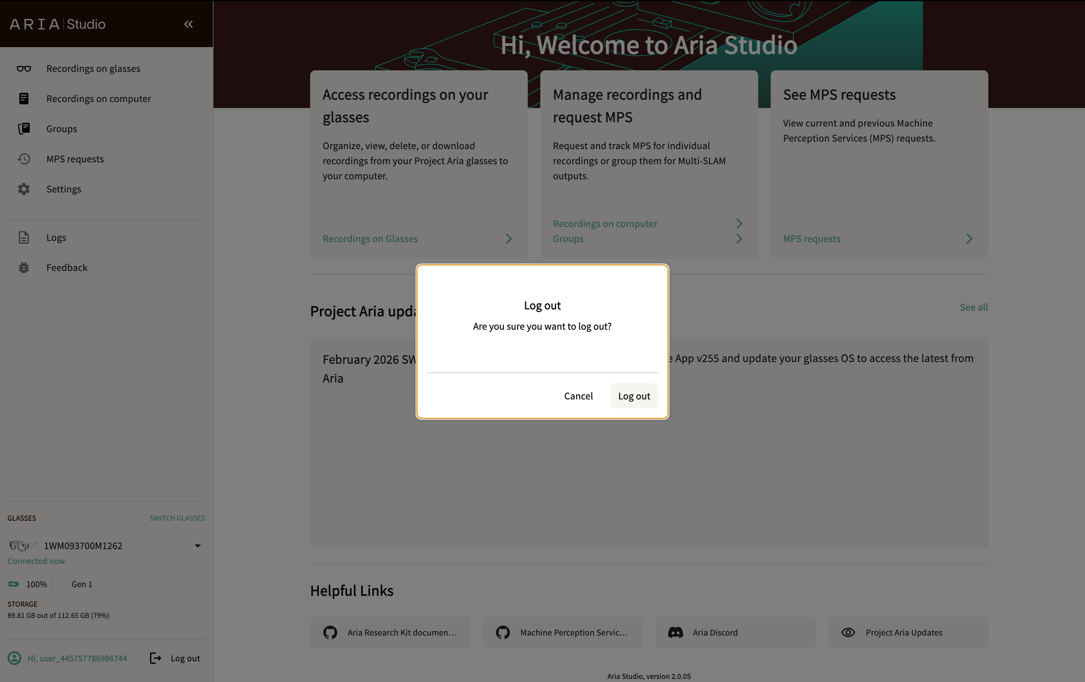 Log out confirmation dialog