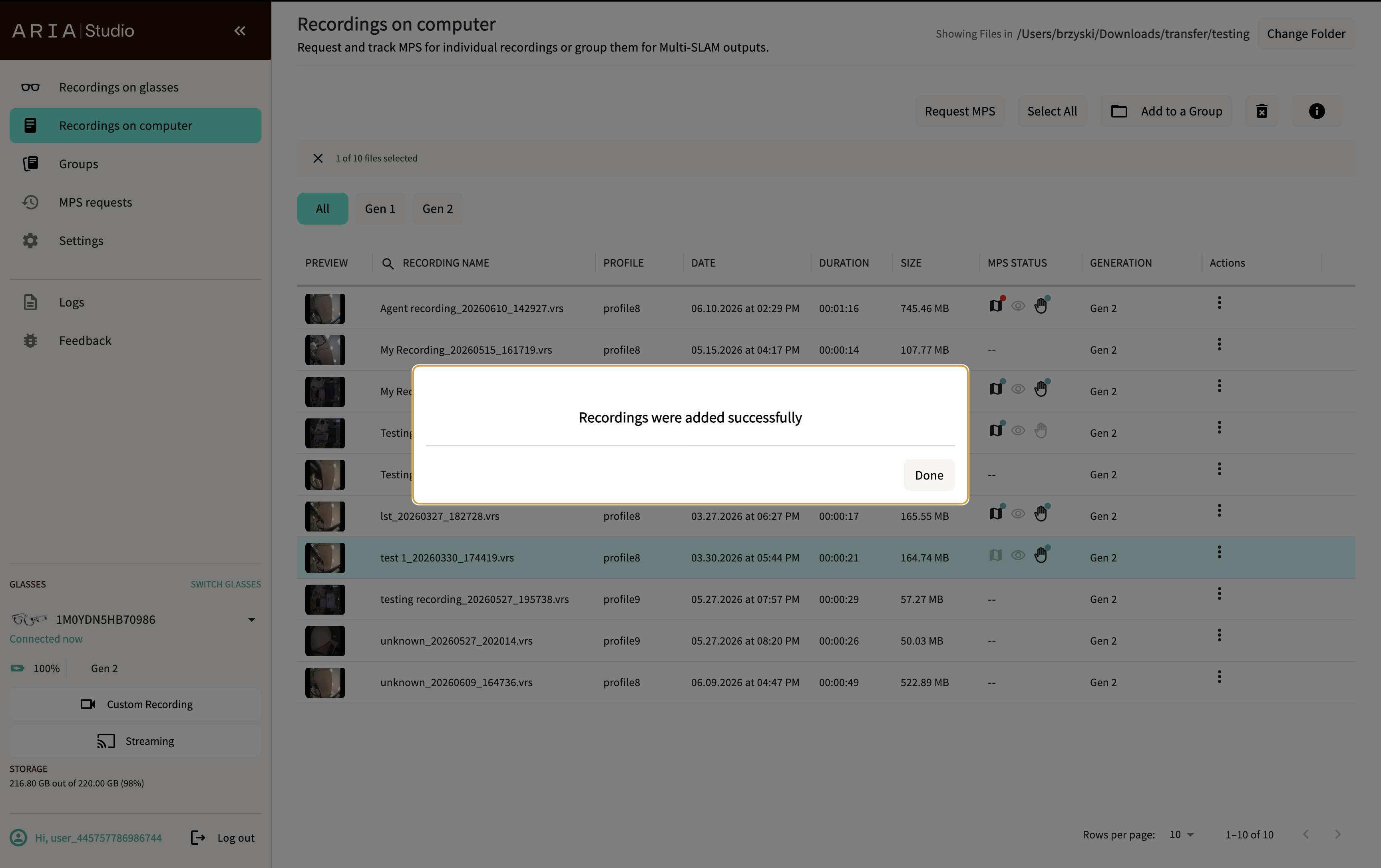 Recordings added to group confirmation