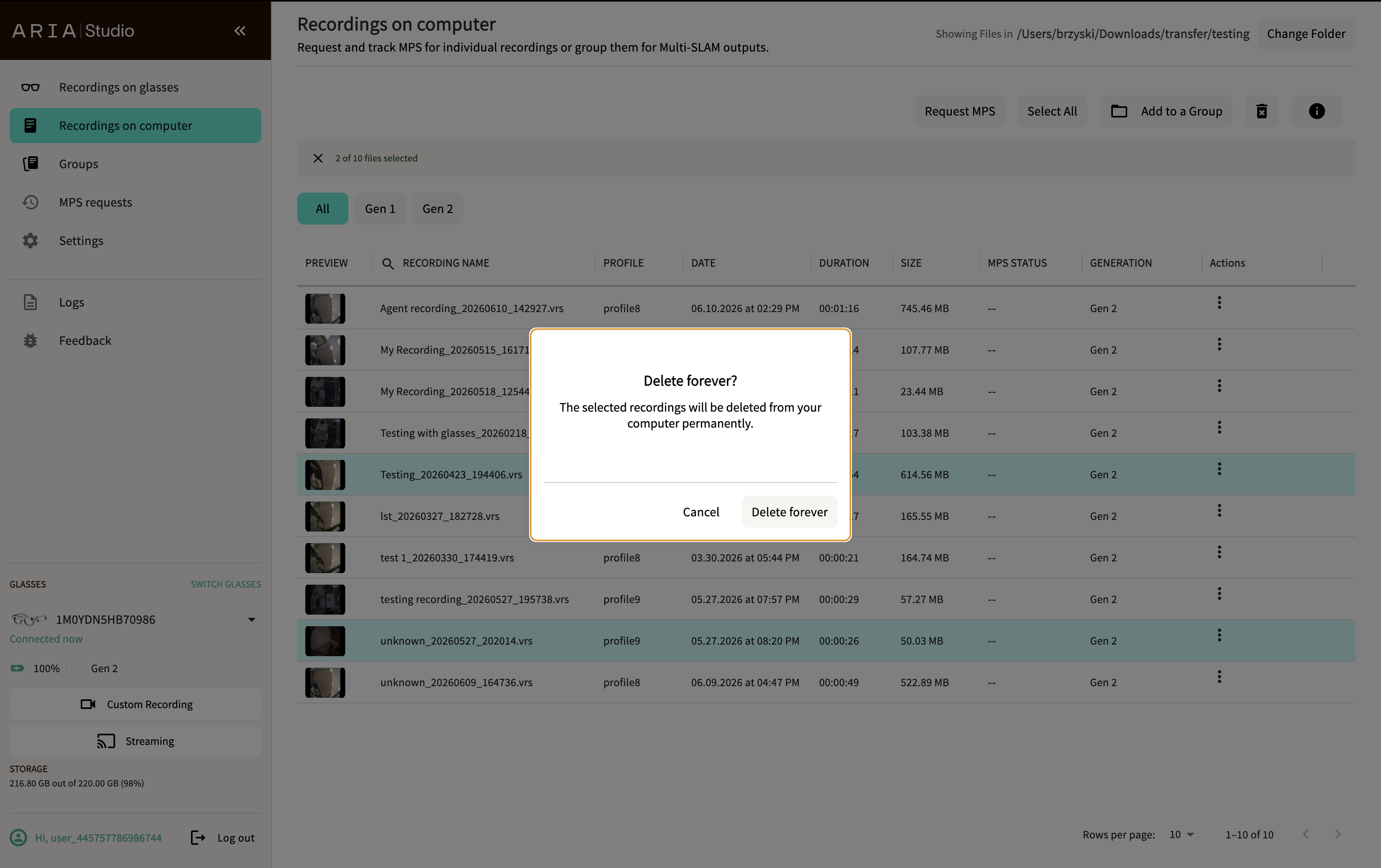 Delete confirmation dialog