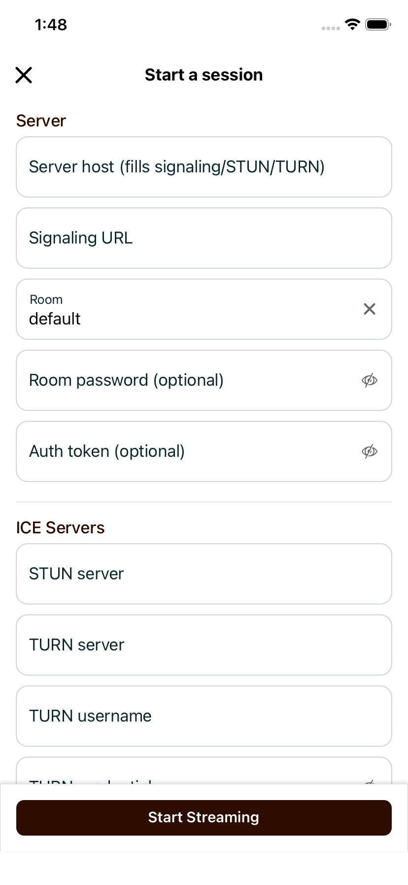 WebRTC streaming parameters