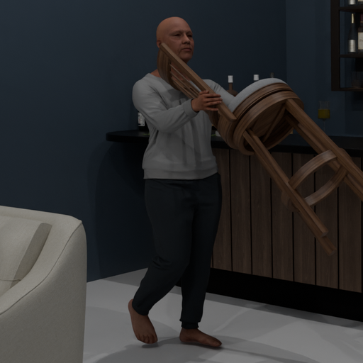 Synthetic actor in a restaurant scene