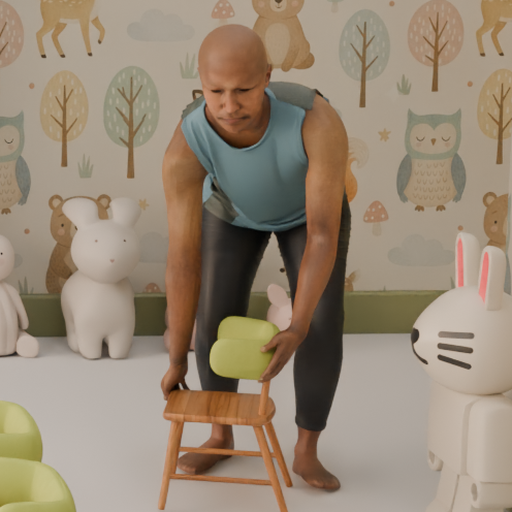 Synthetic actor in a playroom scene